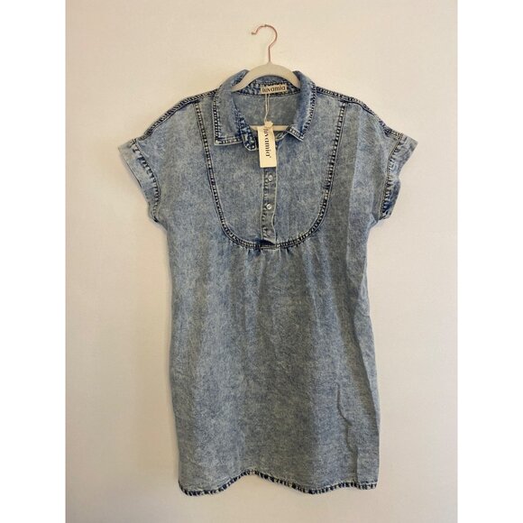 NWT Luvamia Women's Acid Wash Denim Tunic Dress With Pockets Size S - Picture 1 of 6